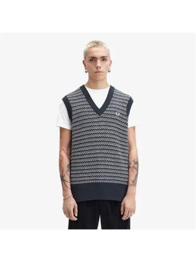 Fred Perry Sharp Boucle Jacquard Vest Navy AFPM2438551 608 - FRED PERRY - BALAAN 1