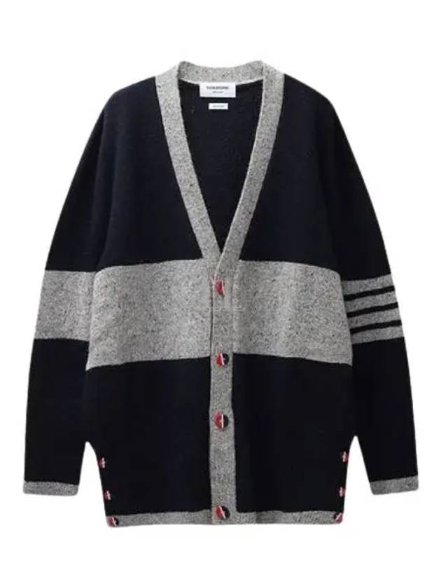 Two Tone Wool Mohair Cardigan Navy Grey - THOM BROWNE - BALAAN 2