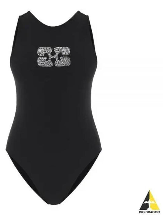 Butterfly Logo One-Piece Swimsuit Black - GANNI - BALAAN 2