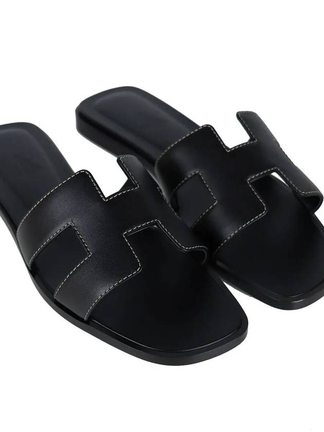 Oran Calfskin Slippers Noir Piqures Ecrues Black - HERMES - BALAAN 6