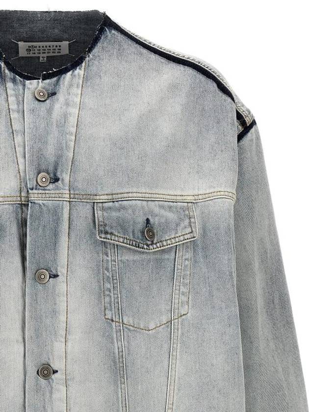 Stitched Logo Contrast Border Cotton Denim Jacket Blue - MAISON MARGIELA - BALAAN 4