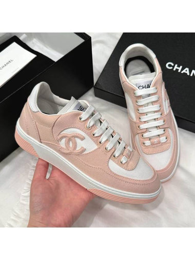 Women s Cotton Sneakers CC Logo Peach Pink - CHANEL - BALAAN 1