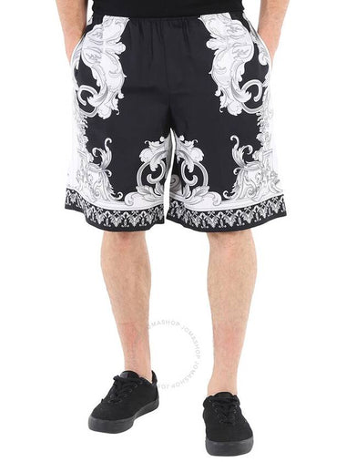 Versace Men's Black / White Baroque-Print Wide Shorts, Brand Size 50 (US Size 34) - VERSACE - BALAAN 1