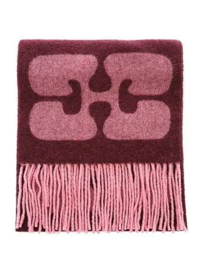 Fringe Detail Wool Scarf Burgundy - GANNI - BALAAN 2