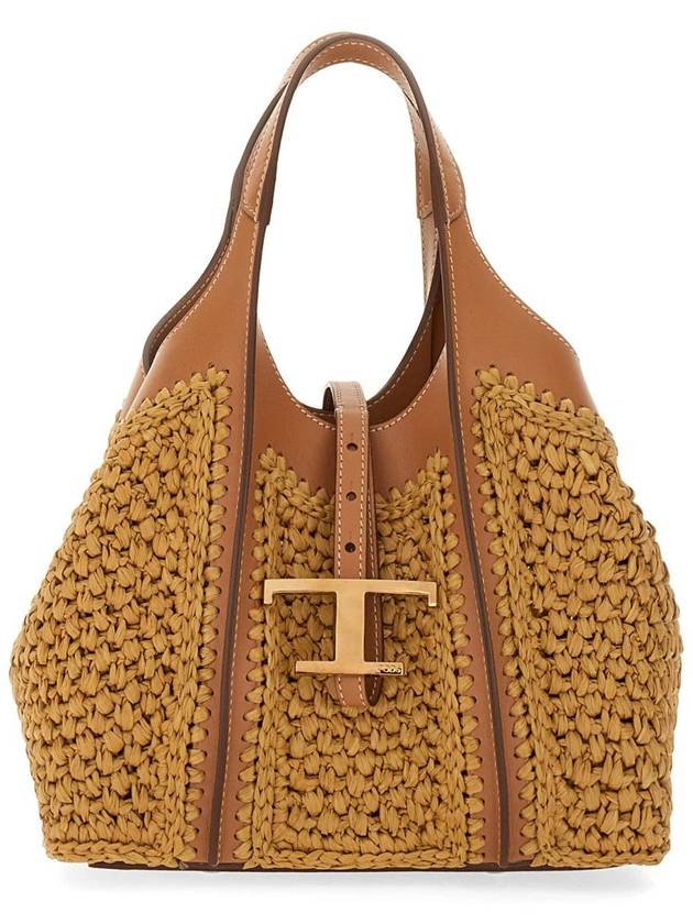 T Timeless Raffia Leather Shopping Tote Bag Brown - TOD'S - BALAAN 2