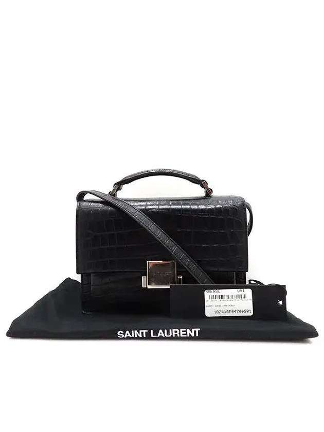 482051 Black Crocodile Pattern Calfskin M Medium Vintage Silver Chain Satchel Top Handle Bag Shoulder Strap 2WAY - SAINT LAURENT - BALAAN 1