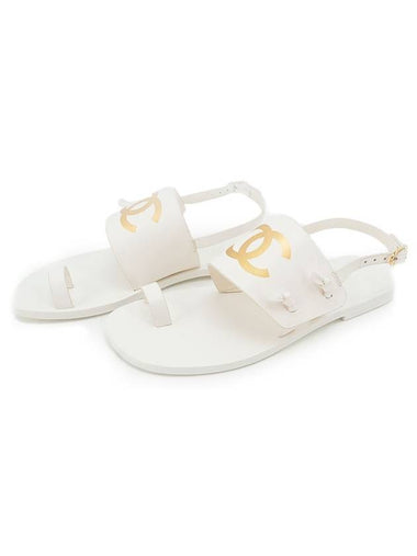 CC Logo Printing Sandals White - CHANEL - BALAAN 1