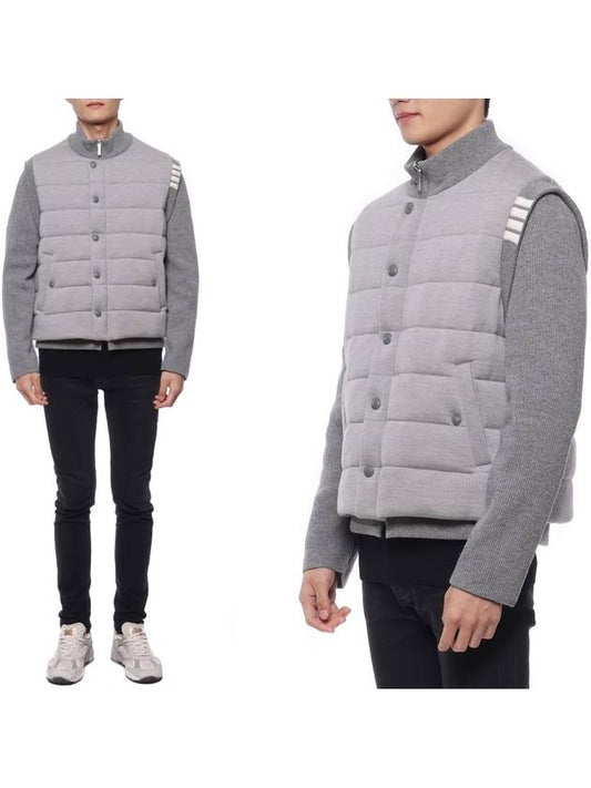 Men's Reversible Padded 4 Bar Funnel Neck Merino Jersey Padding Jacket Grey - THOM BROWNE - BALAAN 2