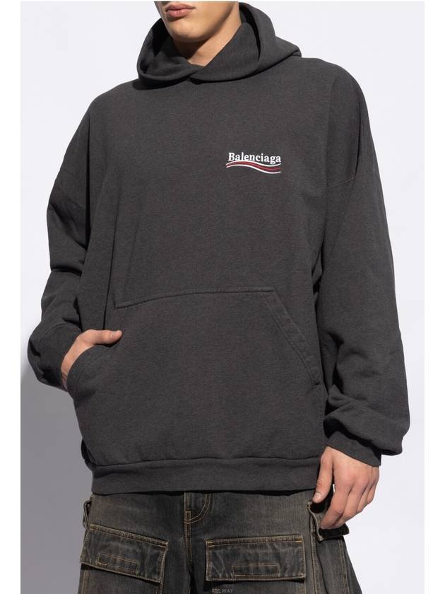 Embroidered Logo Cotton Hoodie Grey - BALENCIAGA - BALAAN 3