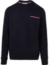 Men's Three-Stripe Tab Pocket Loopback Crew Neck Sweatshirt Navy - THOM BROWNE - BALAAN 3