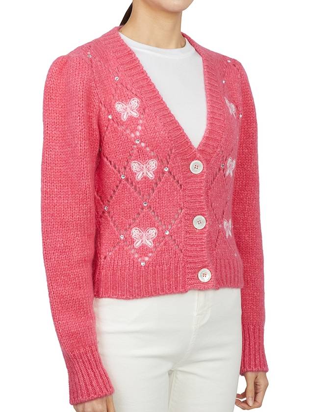 Embroidered Butterfly Pointel Alpaca Cardigan Pink - ALESSANDRA RICH - BALAAN 4