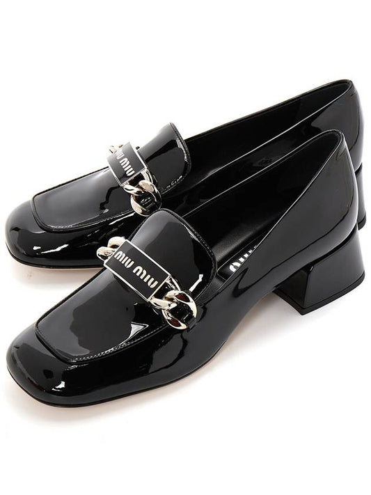 Women's Logo Patent Leather Pumps Black - MIU MIU - BALAAN 2