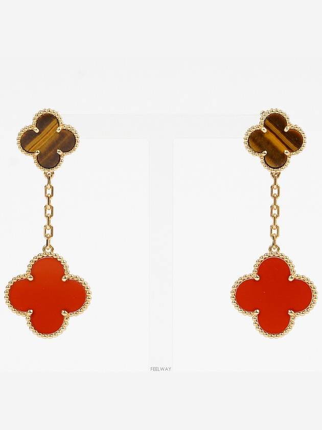 Van Cleef Arpels Magic Alhambra Earrings 2 Motif Yellow Gold Carnelian Tiger s Eye 74151 - VANCLEEFARPELS - BALAAN 2