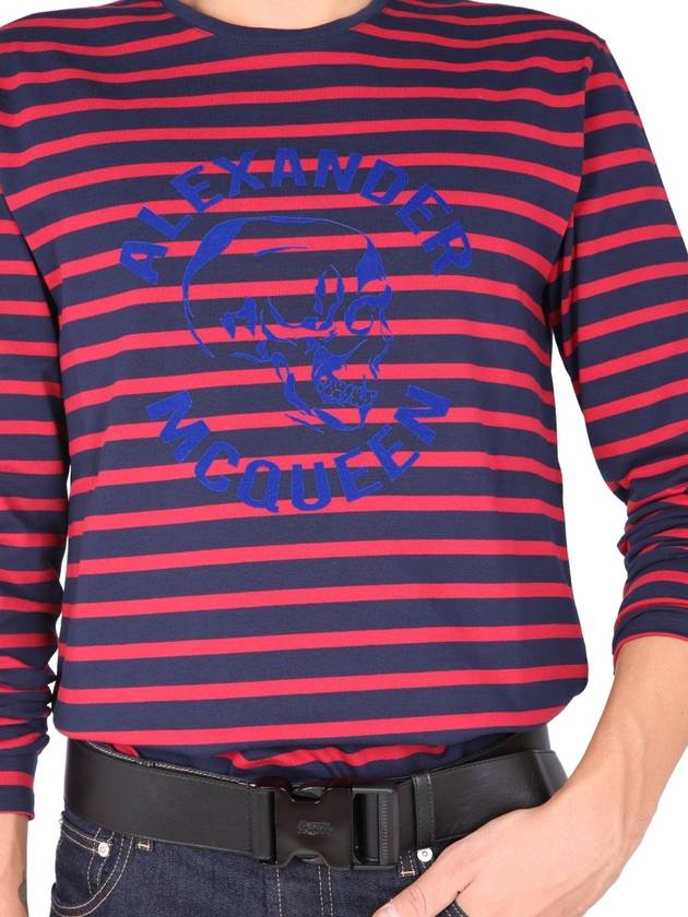 Striped Skull Flock Logo Long Sleeve T-Shirt Red - ALEXANDER MCQUEEN - BALAAN 5