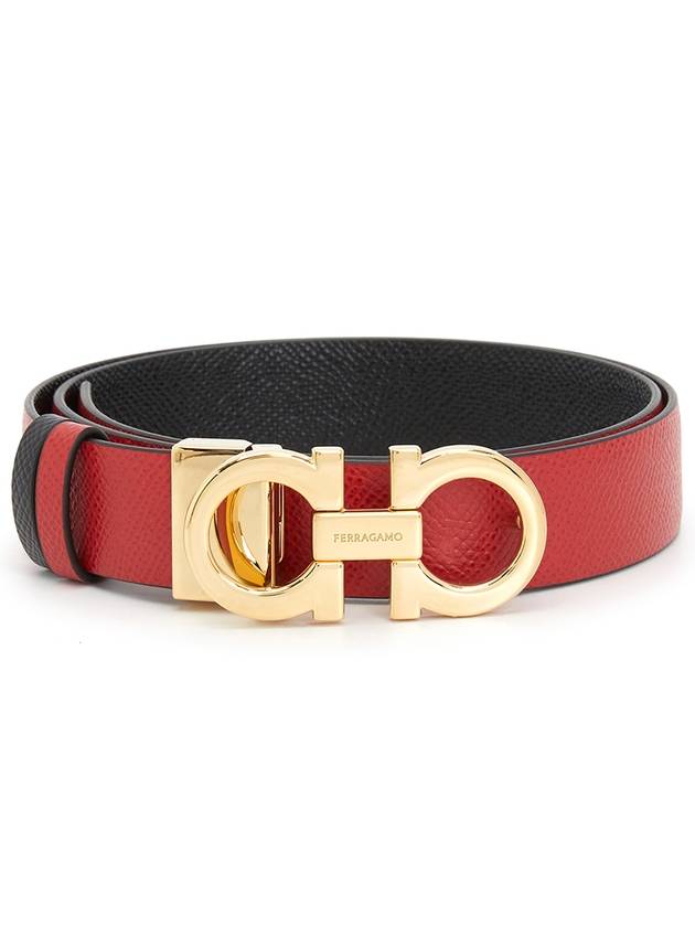 Reversible Gancini Leather Belt Black Lipstick Red - SALVATORE FERRAGAMO - BALAAN 2