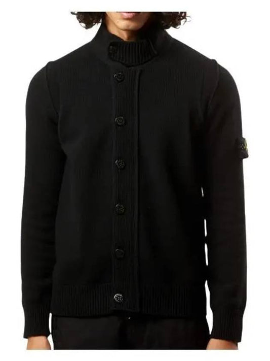 Men's Patch High Neck Lambswool Knit Cardigan Black - STONE ISLAND - BALAAN 2