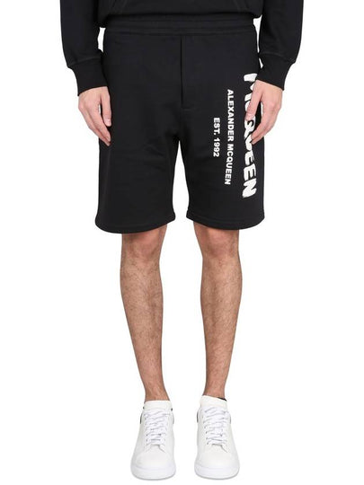 Men's White Graffiti Logo Shorts Black - ALEXANDER MCQUEEN - BALAAN 2