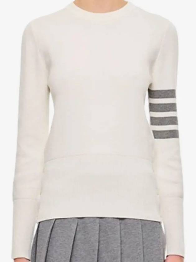 Milano Stitch Crewneck 4-Bar Cotton Crepe Knit Top White - THOM BROWNE - BALAAN 3