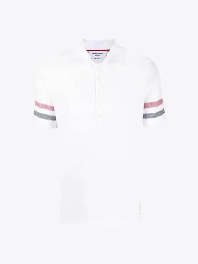 Men's RWB Stripe Cotton Polo Shirt White - THOM BROWNE - BALAAN 2