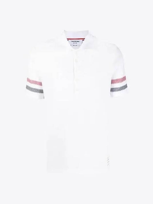 Men's RWB Stripe Cotton Polo Shirt White - THOM BROWNE - BALAAN 2