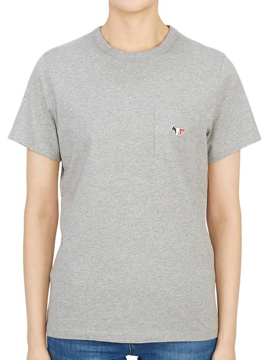 Tricolor Fox Patch Classic Pocket Short Sleeve T-Shirt Gray - MAISON KITSUNE - BALAAN 2