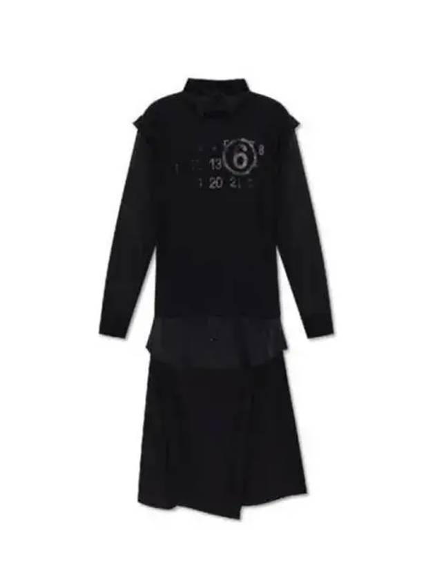 Women's 6 Numbering Logo Overlayered Shirt Long Dress Black - MAISON MARGIELA - BALAAN 2