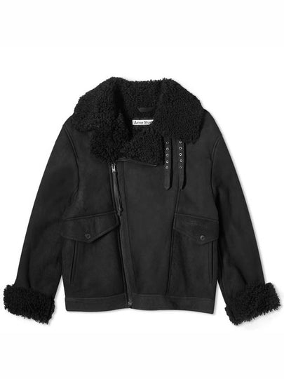 Liana Shearling Zip-up Jacket Black - ACNE STUDIOS - BALAAN 2