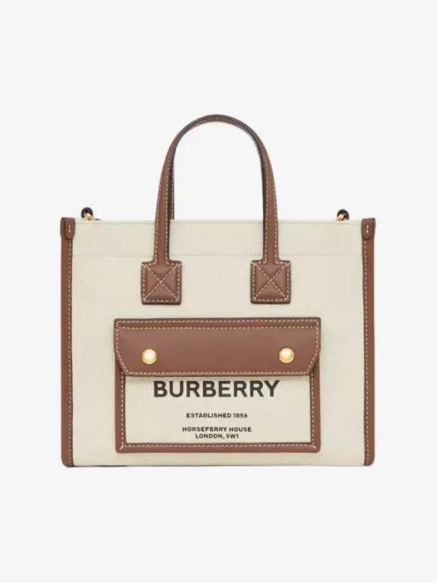 Mini Two-Tone Canvas and Leather Freya Tote Bag Natural Tan - BURBERRY - BALAAN 2