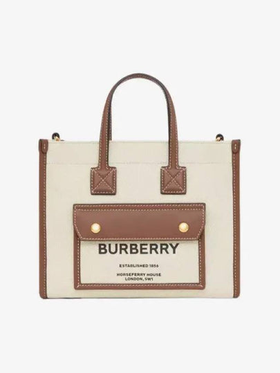 Mini Two-Tone Canvas and Leather Freya Tote Bag Natural Tan - BURBERRY - BALAAN 2