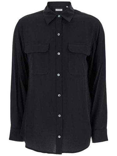 'Signature' Black Shirt With Patch Pockets In Silk Woman - EQUIPMENT - BALAAN 1