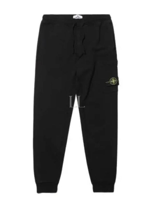 Men's Wappen Patch Cotton Fleece Track Pants Black - STONE ISLAND - BALAAN 2