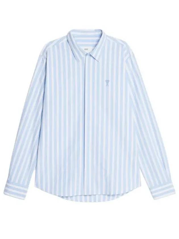 Tonal Heart Logo Striped Long Sleeve Shirt Blue - AMI - BALAAN 2