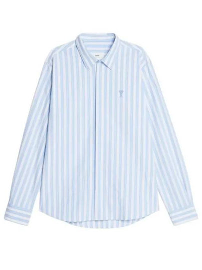 Tonal Heart Logo Striped Long Sleeve Shirt Blue - AMI - BALAAN 2