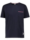 Men's Medium Weight Jersey Tipped Pocket Crewneck Short Short Sleeve T-Shirt Navy - THOM BROWNE - BALAAN 2