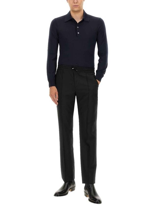 Knit Wool Long Sleeve Polo Shirt Navy - TOM FORD - BALAAN 3