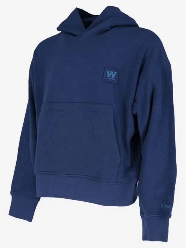 W Logo Patch Cotton Hoodie Blue - WOOYOUNGMI - BALAAN 4