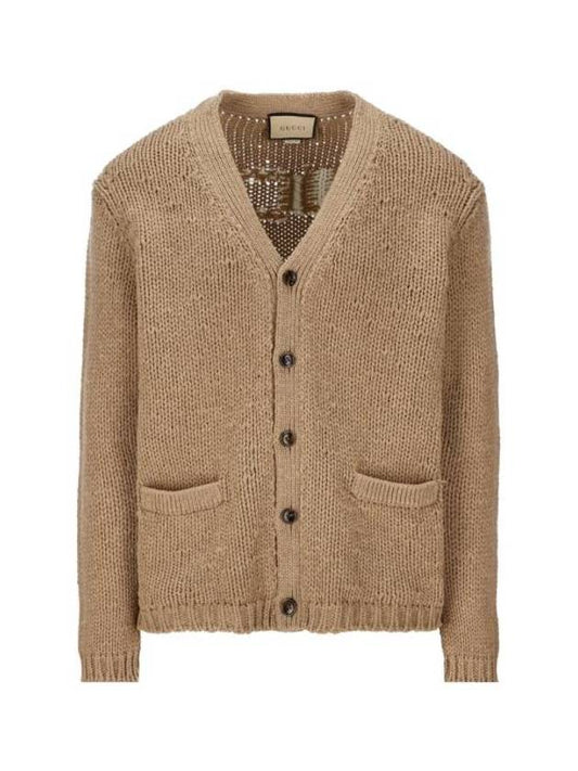 Intarsia Knit Wool Cardigan Camel Ivory - GUCCI - BALAAN 1