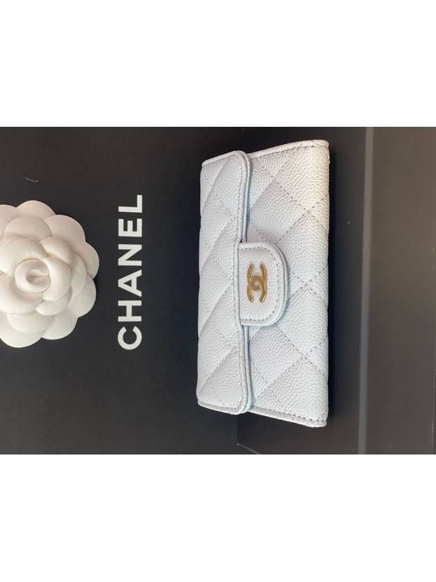 Classic Snap Knock Tok Card Wallet Light Sky Blue Gold AP0214 - CHANEL - BALAAN 5