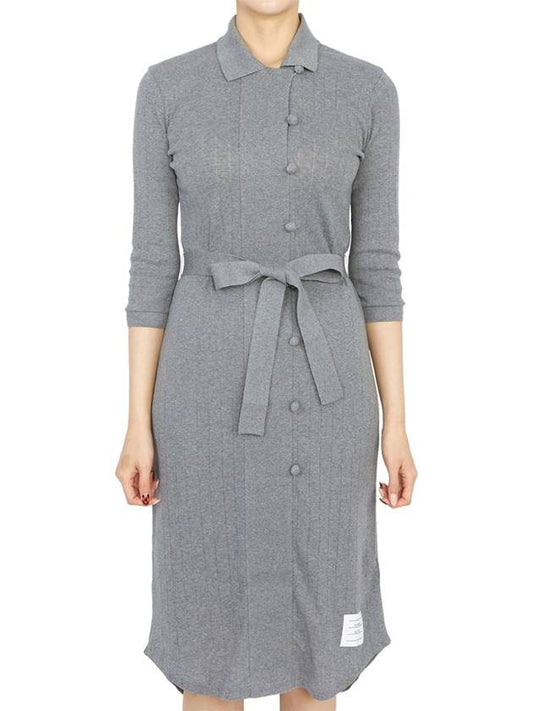 Women's Belted Shirt Midi Dress Gray - THOM BROWNE - BALAAN 2