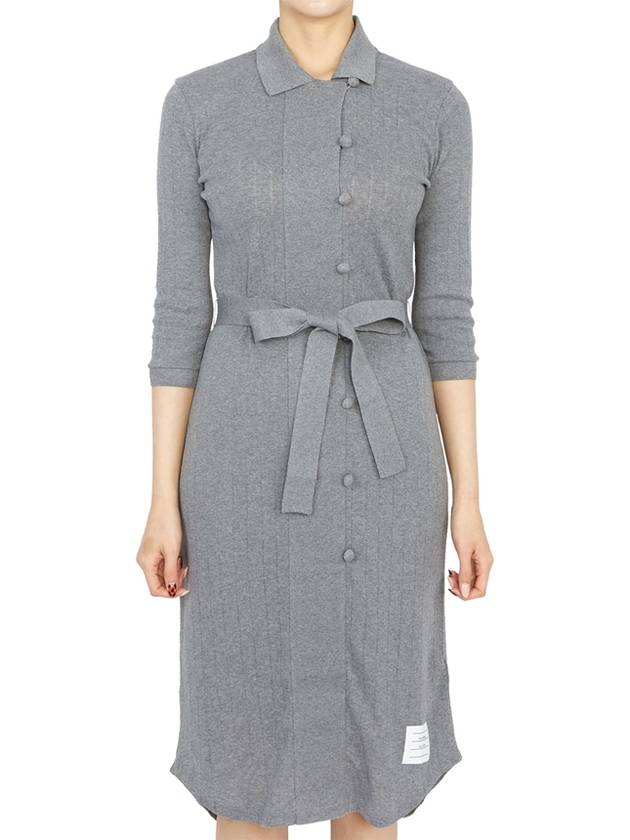 Women's Belted Shirt Midi Dress Grey - THOM BROWNE - BALAAN 6