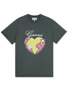 Women's Relax Heart Short Sleeve T-Shirt Volcanic Ash Grey - GANNI - BALAAN 2