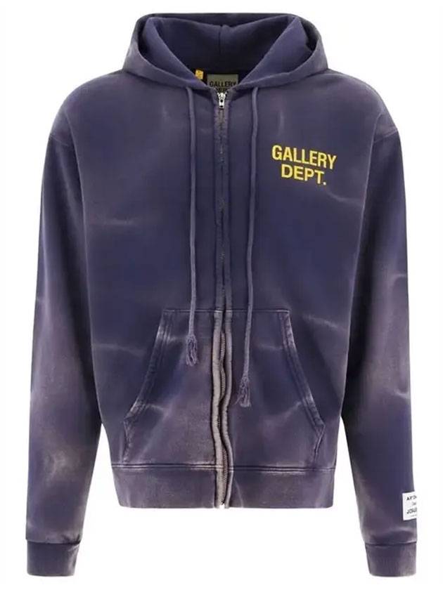 Logo Print Cotton Jersey Hooded Zip Up Navy - GALLERY DEPT. - BALAAN 1