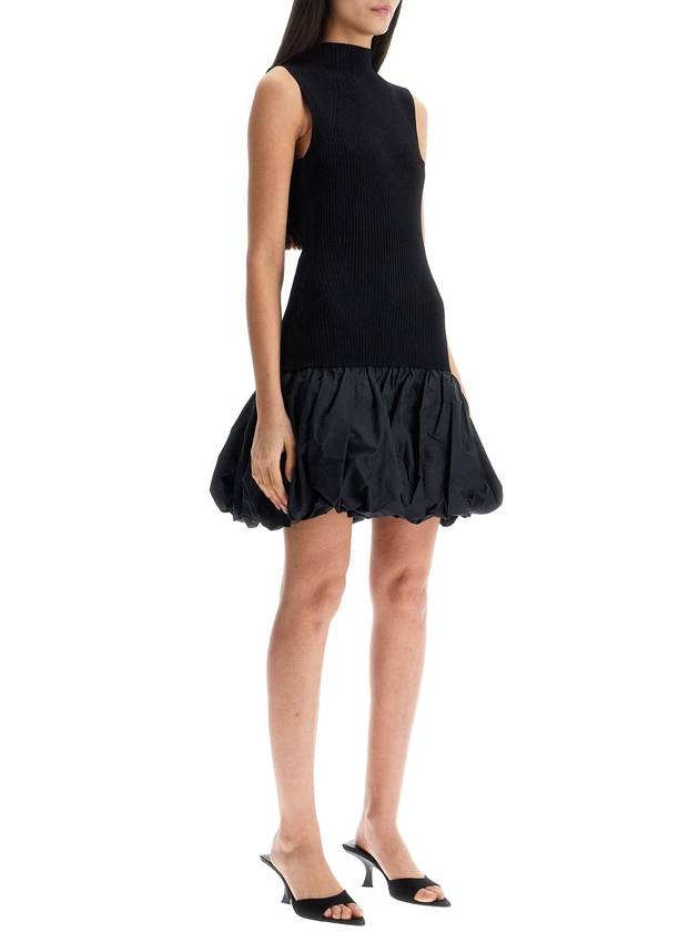 black knit racer cut dress with high neck and flared skirt - ROTATE - BALAAN 2