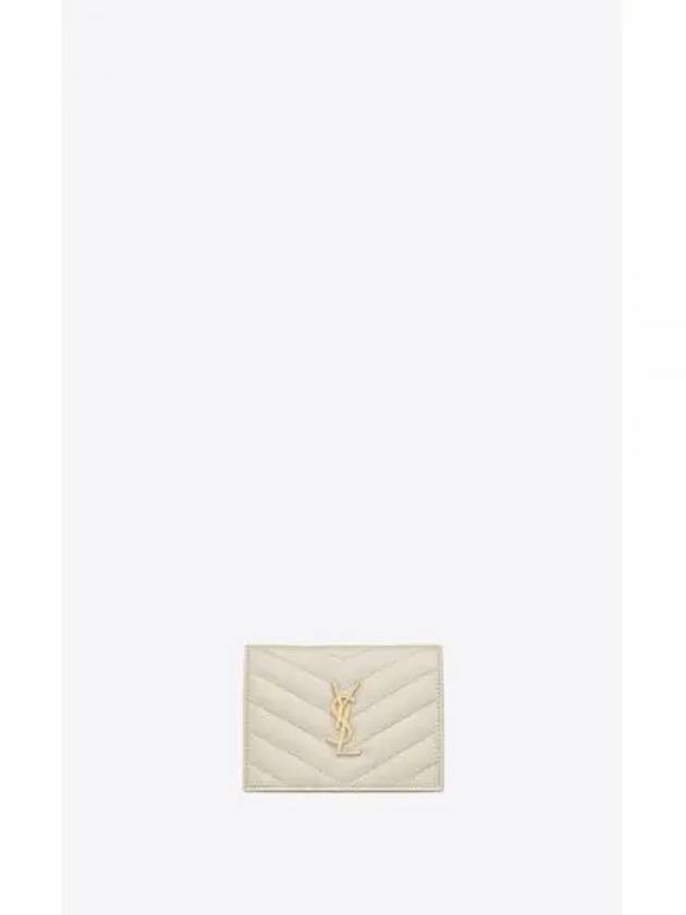 Casandra Matelasse Quilted Lambskin Flap Card Wallet Vintage Blanc - SAINT LAURENT - BALAAN 2