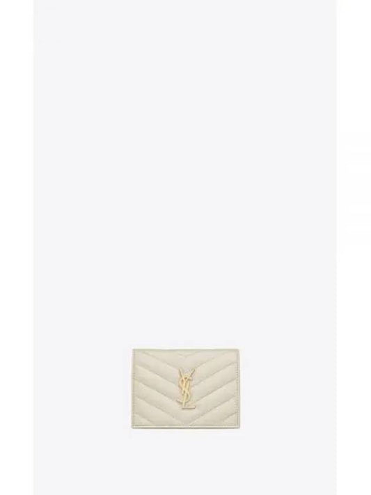 Casandra Matelasse Quilted Lambskin Flap Card Wallet Vintage Blanc - SAINT LAURENT - BALAAN 2