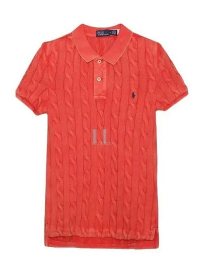 Slim Fit Cable Knit Polo Shirt Red - POLO RALPH LAUREN - BALAAN 2