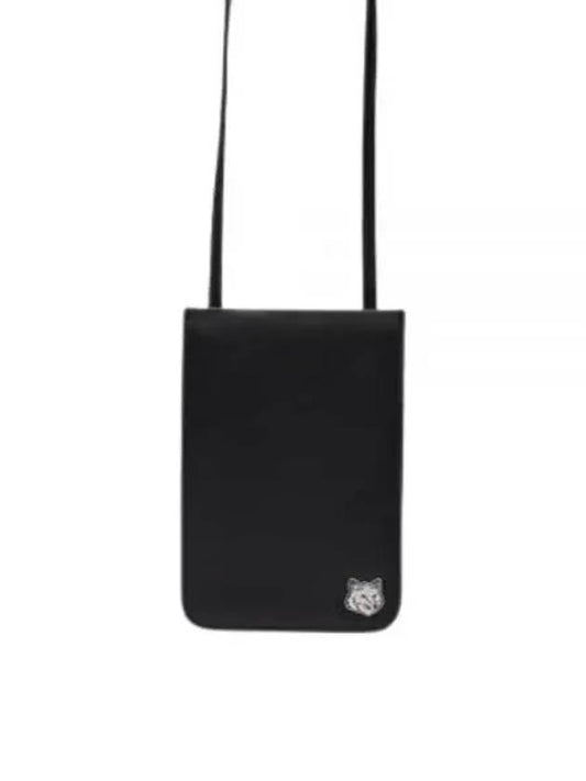 Fox Head Leather Messenger Cross Bag Black - MAISON KITSUNE - BALAAN 1