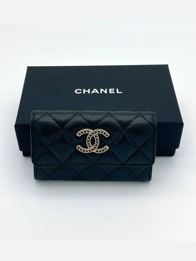 Stone Logo Card Holder Caviar Black AP3400 - CHANEL - BALAAN 3