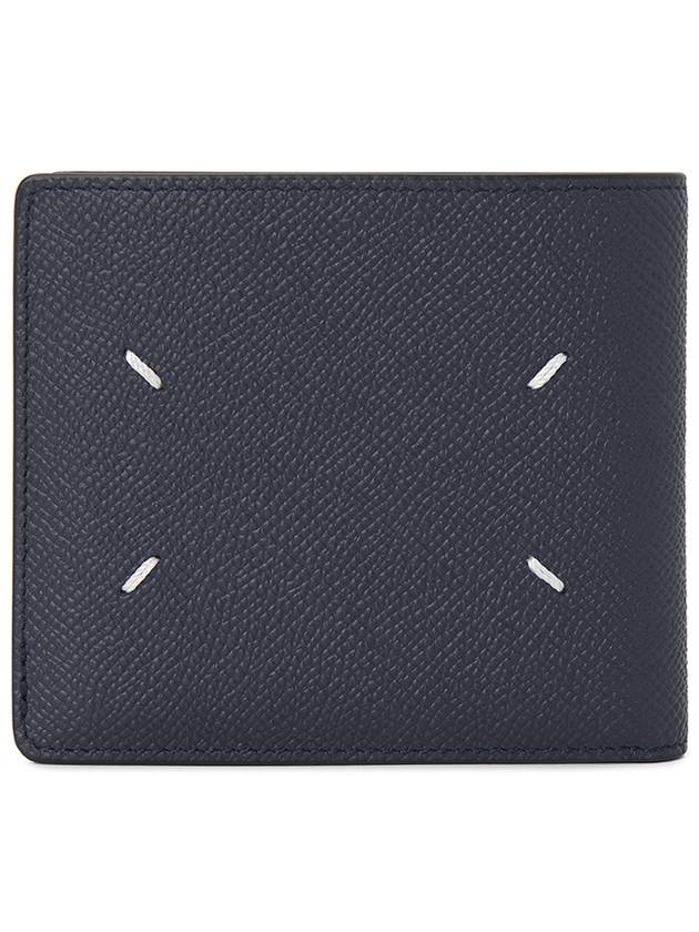 Stitched Bifold Leather Half Wallet Navy - MAISON MARGIELA - BALAAN 2