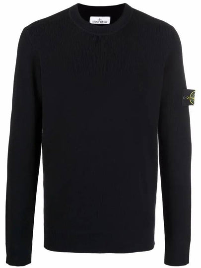 Wappen Patch Crew Neck Ribbed Wool Knit Top Navy - STONE ISLAND - BALAAN 2